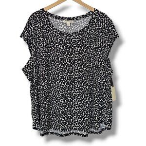 Emaline Black & White Easy Knit Top 3X Scoop Neck Short Sleeve Lightweight NEW